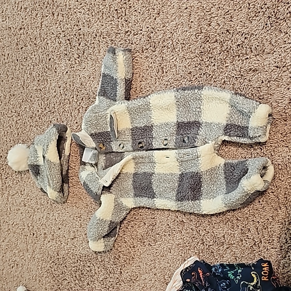 0-3 months fuzzy sherpa one piece with hat